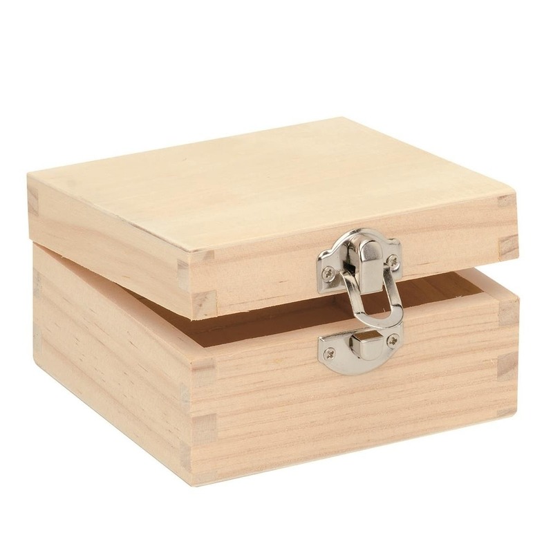 Vierkant houten kistje 7 x 7 x 4 cm