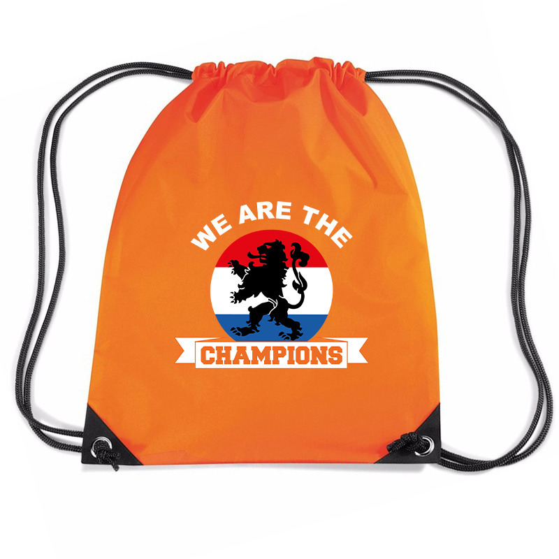 We are the champions voetbal rugzakje-sporttas met rijgkoord oranje