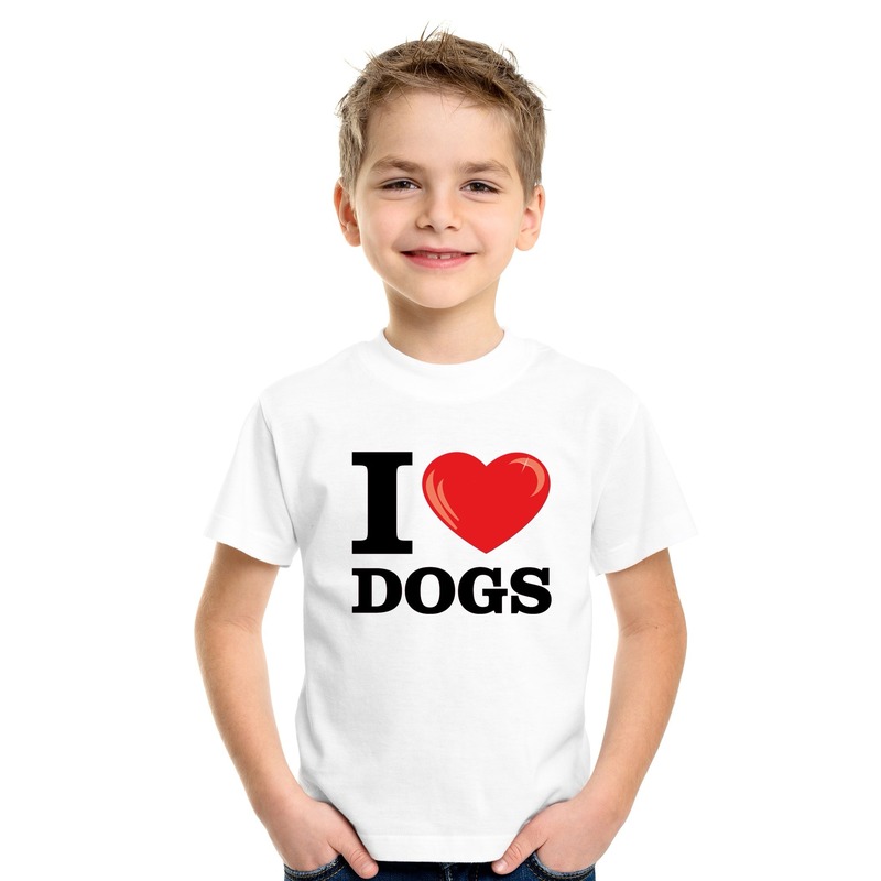 Wit I love dogs- honden t-shirt kinderen