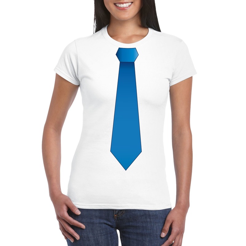 Wit t-shirt met blauwe stropdas dames
