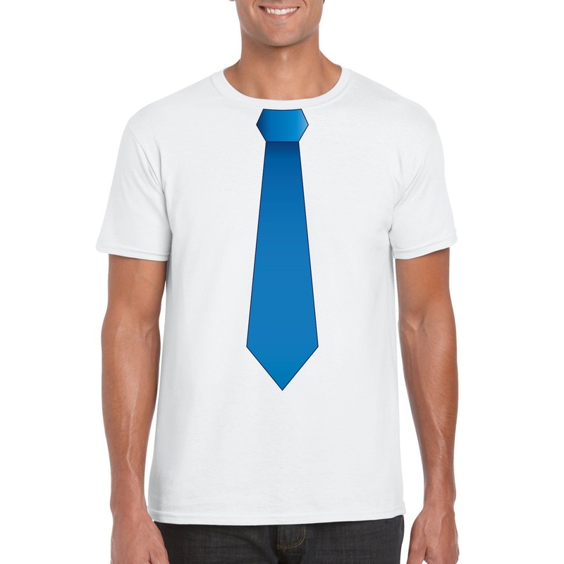 Wit t-shirt met blauwe stropdas heren