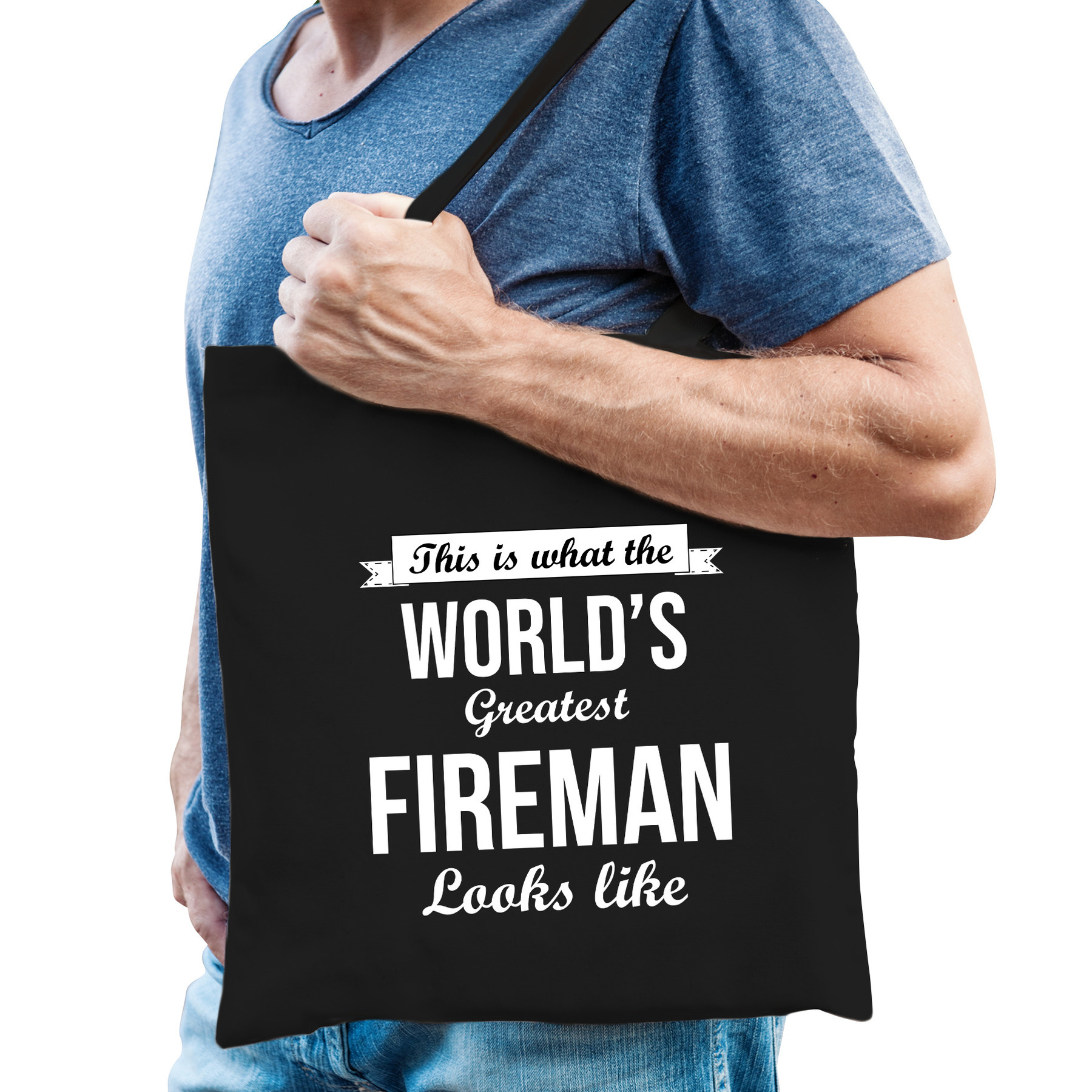 Worlds greatest fireman tas zwart volwassenen werelds beste brandweerman cadeau tas