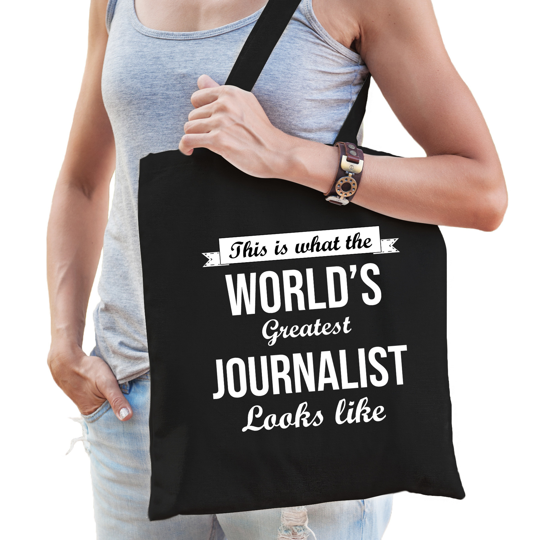 Worlds greatest journalist tas zwart volwassenen - werelds beste journalist cadeau tas