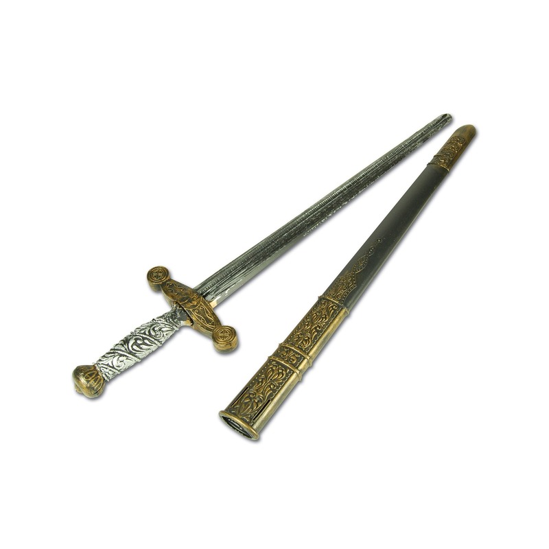 Zilver middeleeuws ridder zwaard in gouden schede 45 cm