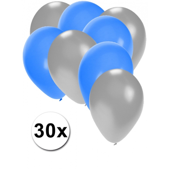 Zilveren en blauwe ballonnetjes 30 stuks