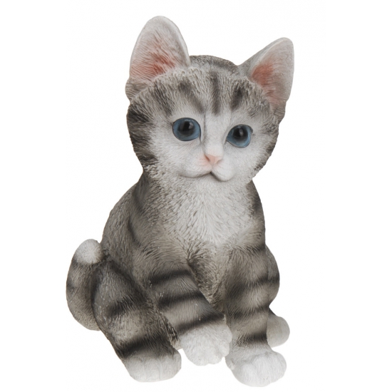 Zittende katten beeldje grijs 19 cm