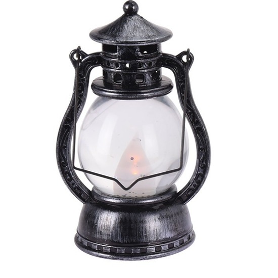 Zwart-grijze horror lantaarn decoratie 12 cm vlam LED licht op b