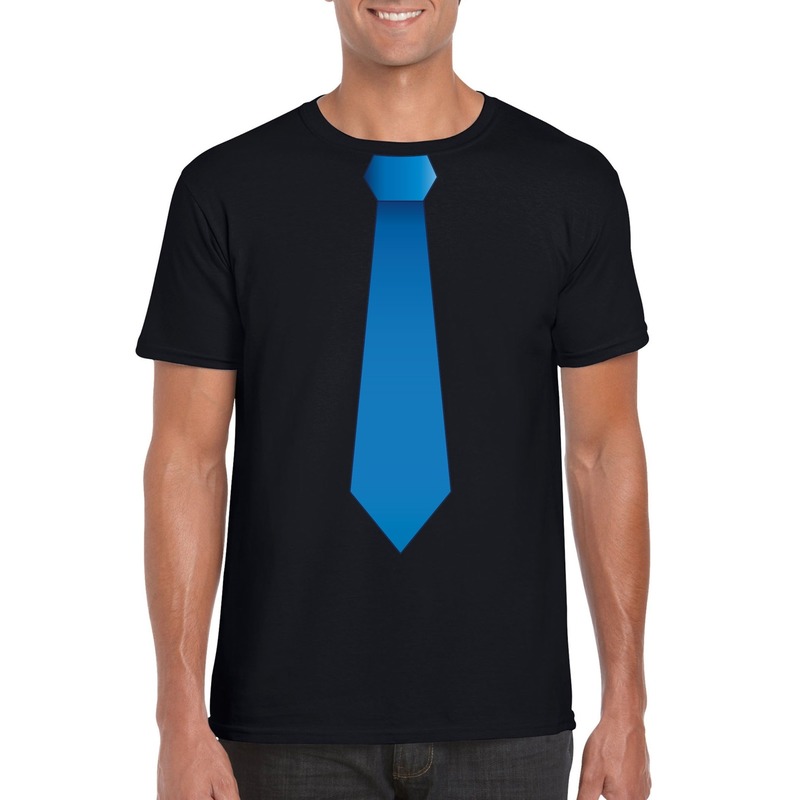 Zwart t-shirt met blauwe stropdas heren