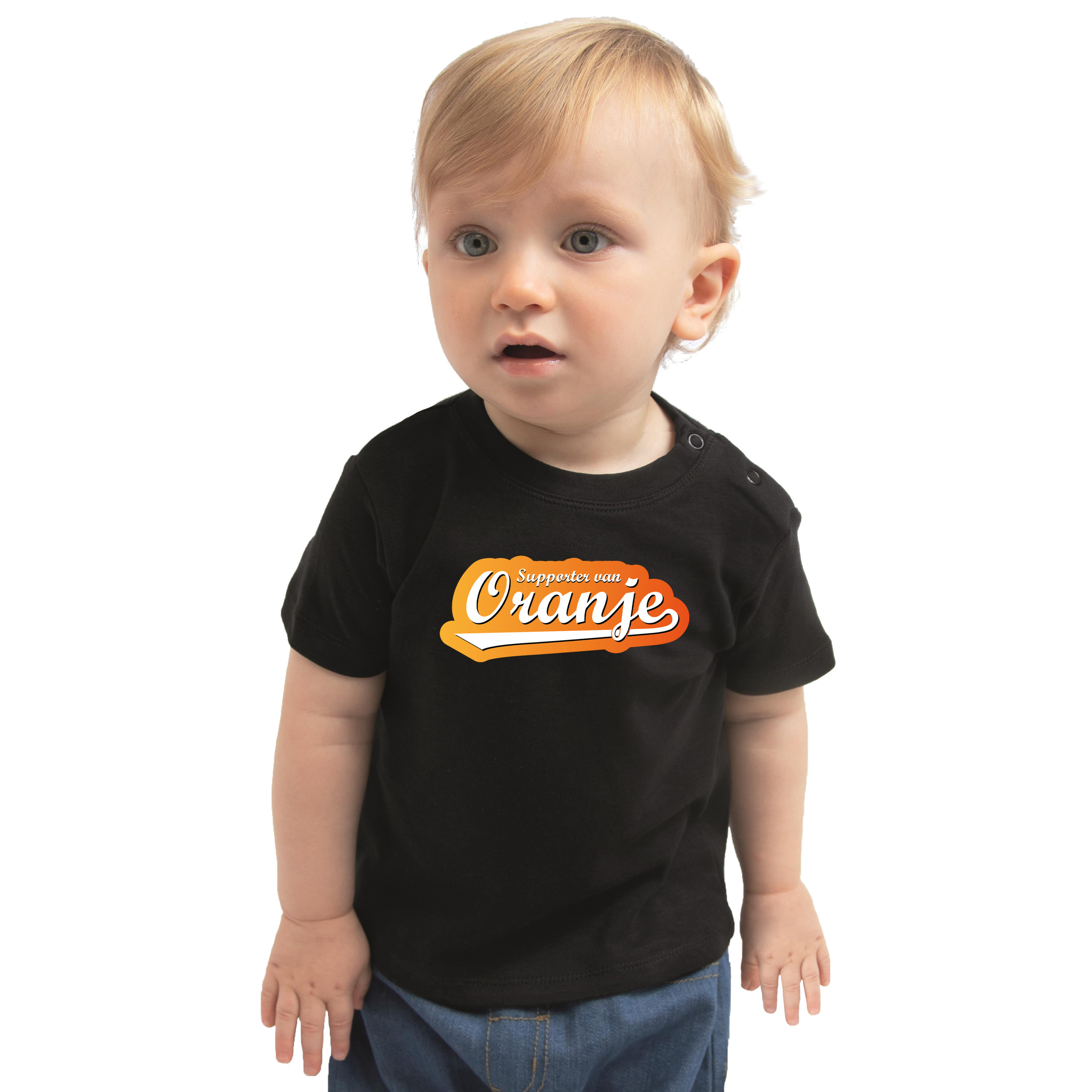 Zwart t-shirt supporter van oranje Holland-Nederland fan voor baby-peuters