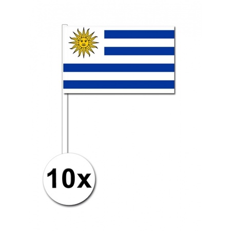 10 stuks papieren zwaaivlaggetjes Uruguay