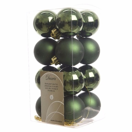 32x Christmas baubles mix white and dark green 4 cm plastic matte/shiny