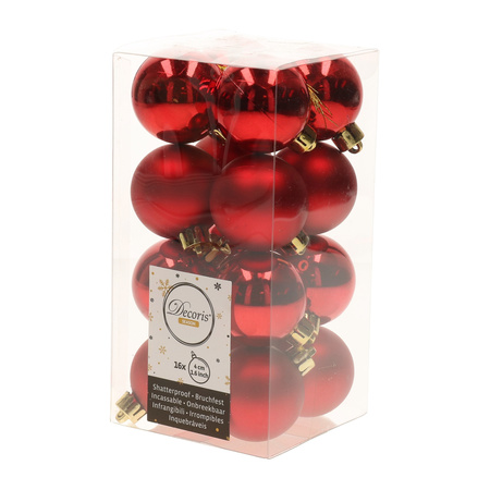 32x stuks kunststof kerstballen mix van donkergroen en rood 4 cm