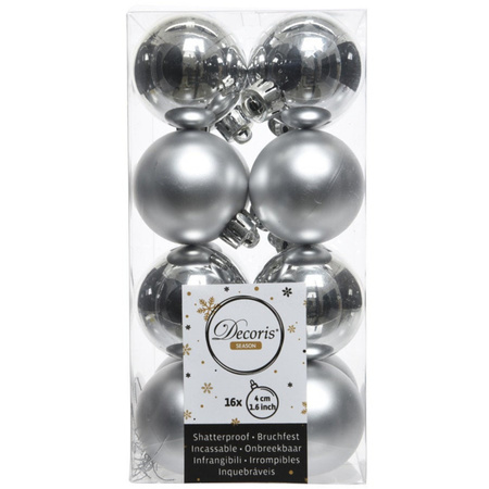 32x stuks kunststof kerstballen mix van oudroze en zilver 4 cm