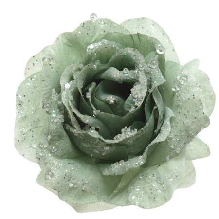 1x Salie groene decoratie bloemen rozen op clip 14 cm