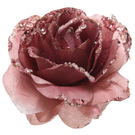1x Old/dusty pink roses clips decoration 14 cm