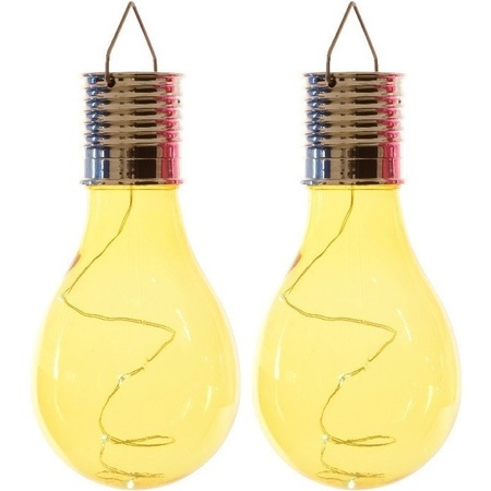 2x Outdoor/garden LED yellow pear bulbs solar light 14 cm