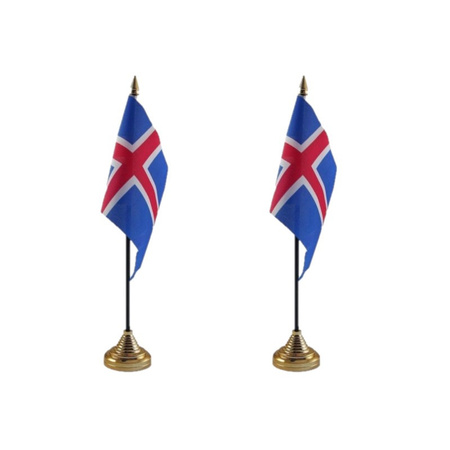 2x stuks iJsland tafelvlaggetjes 10 x 15 cm met standaard