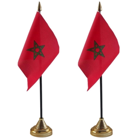 2x stuks Marokko tafelvlaggetje 10 x 15 cm met standaard