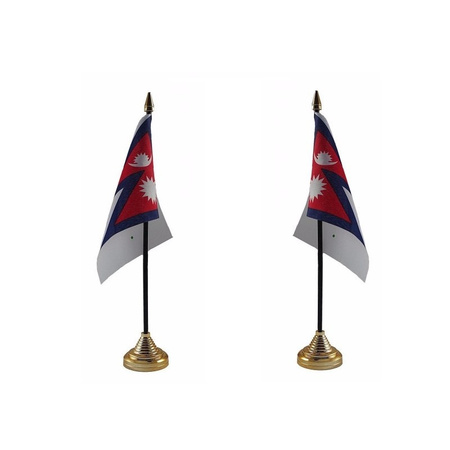 2x stuks Nepal tafelvlaggetjes 10 x 15 cm met standaard