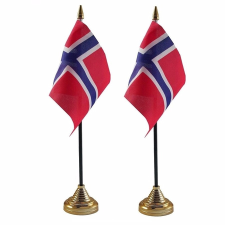 2x stuks noorwegen tafelvlaggetje 10 x 15 cm met standaard