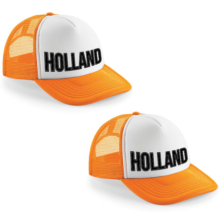2x stuks oranje/ wit Holland zwarte letters snapback cap/ truckers pet dames en heren - Koningsdag/ 