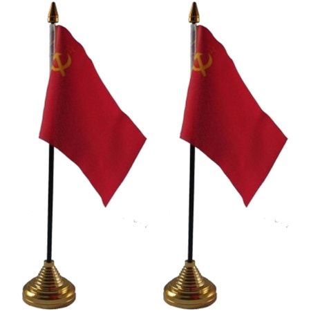 2x stuks sovjet Unie USSR tafelvlaggetje 10 x 15 cm met standaard