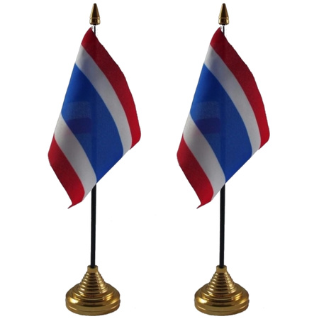 2x stuks thailand supporters tafelvlaggetjes 10 x 15 cm met standaard
