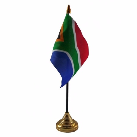 2x stuks zuid Afrika tafelvlaggetjes 10 x 15 cm met standaard