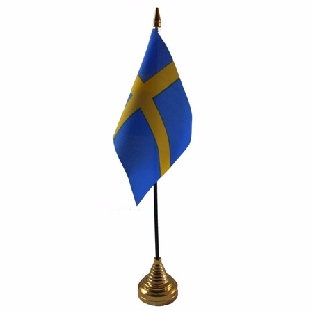 2x pieces sweden table flag 10 x 15 cm with base