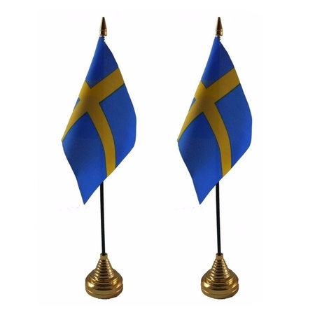 2x pieces sweden table flag 10 x 15 cm with base