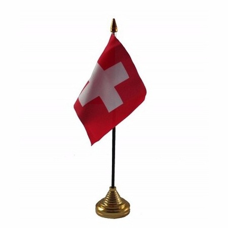 2x stuks Zwitserland tafelvlaggetjes 10 x 15 cm met standaard