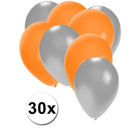 Zilveren en oranje ballonnetjes 30 stuks
