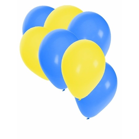 15x gele en 15x blauwe ballonnen