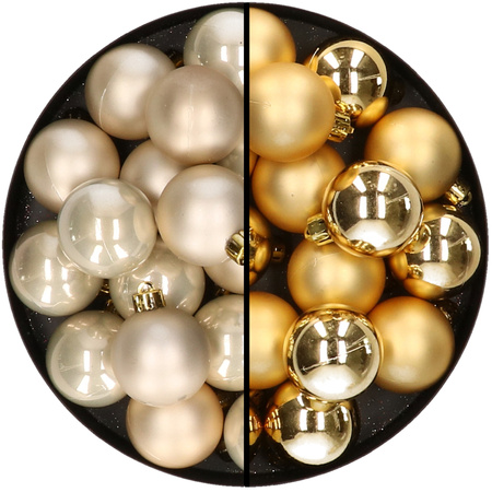 32x Christmas baubles mix champagne and gold 4 cm plastic matte/shiny