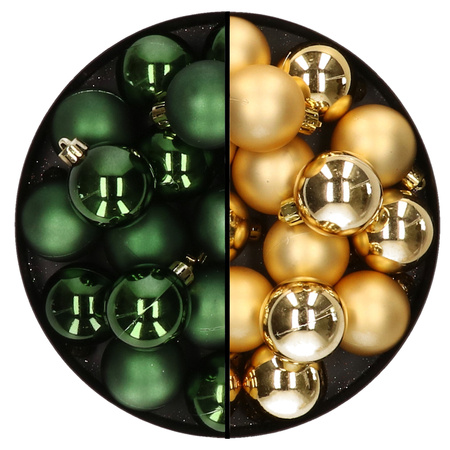32x Christmas baubles mix dark green and gold 4 cm plastic matte/shiny