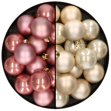 32x Christmas baubles mix light pink and champagne 4 cm plastic matte/shiny