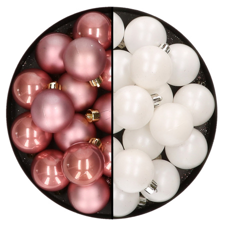 32x Christmas baubles mix dusty pink and white 4 cm plastic matte/shiny