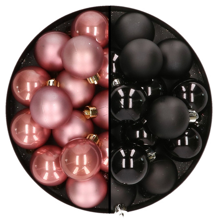 32x Christmas baubles mix dusty pink and black 4 cm plastic matte/shiny