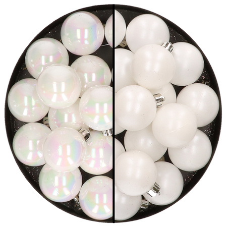 32x Christmas baubles mix pearlescent white and white 4 cm plastic matte/shiny