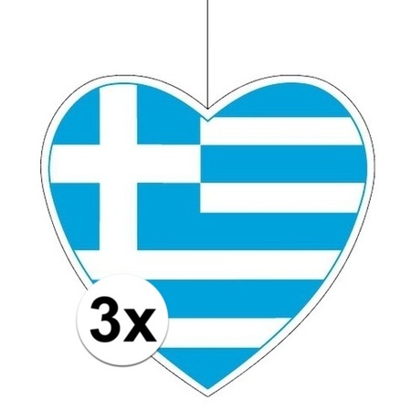 3x Greece hang decoration heart 28 cm