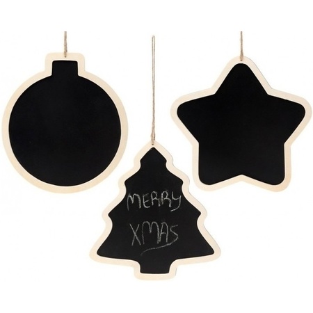 3x Christmas hangers wooden chalkboard various shapes 22 cm
