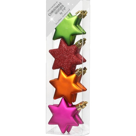 4x Kersthangers figuurtjes gekleurde sterren 6 cm