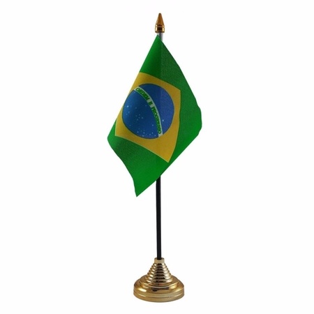 4x stuks brazilie tafelvlaggetje 10 x 15 cm met standaard