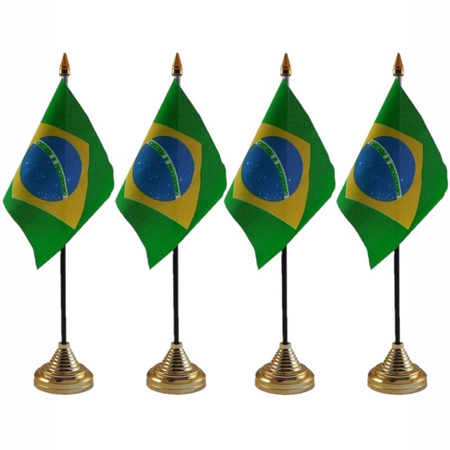 4x stuks brazilie tafelvlaggetje 10 x 15 cm met standaard