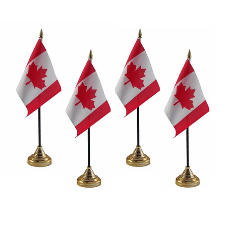 4x stuks Canada tafelvlaggetjes 10 x 15 cm met standaard