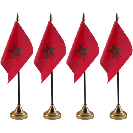 4x stuks Marokko tafelvlaggetje 10 x 15 cm met standaard