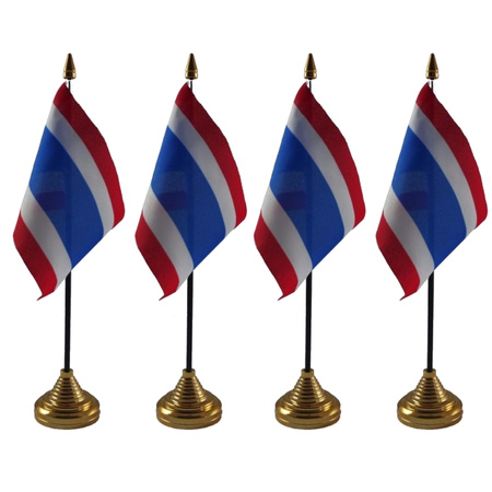 4x stuks thailand supporters tafelvlaggetjes 10 x 15 cm met standaard