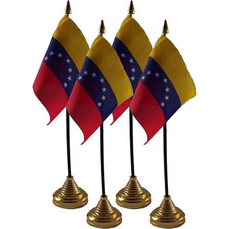 4x stuks Venezuela tafelvlaggetjes 10 x 15 cm met standaard