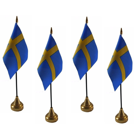 4x pieces sweden table flag 10 x 15 cm with base