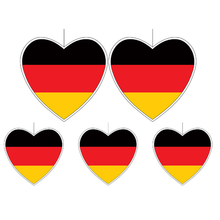 Germany flag hearts decorations set 5-parts 14 cm and 28 cm
